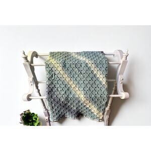 Crochet Baby Blanket/Throw-Baby Gift-Shower-Multi Shades Blue-Handmade Vintage